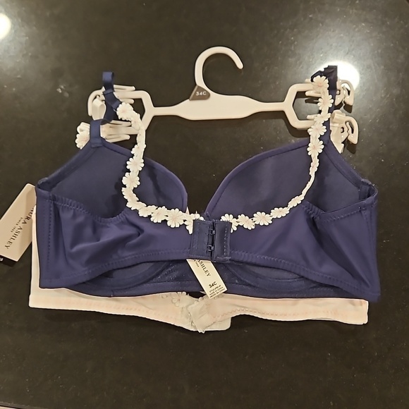 💕LAURA ASHLEY💕 Comfort Push Up Bras (2 Pack) Pink Checkers & Navy Blue 34C NWT - Picture 4 of 16